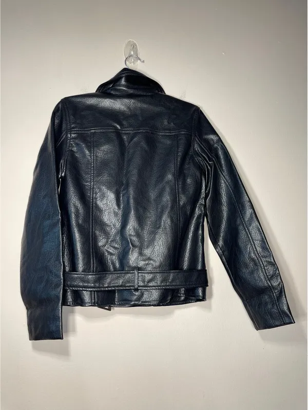 Old Navy FauxLeather Moto Biker Jacket Belt Grunge Street XS - Image 3