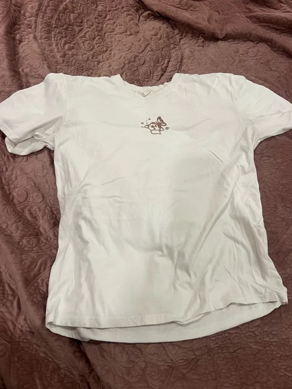 Graphic Mushroom Tee in White with Brown Print - Image 2