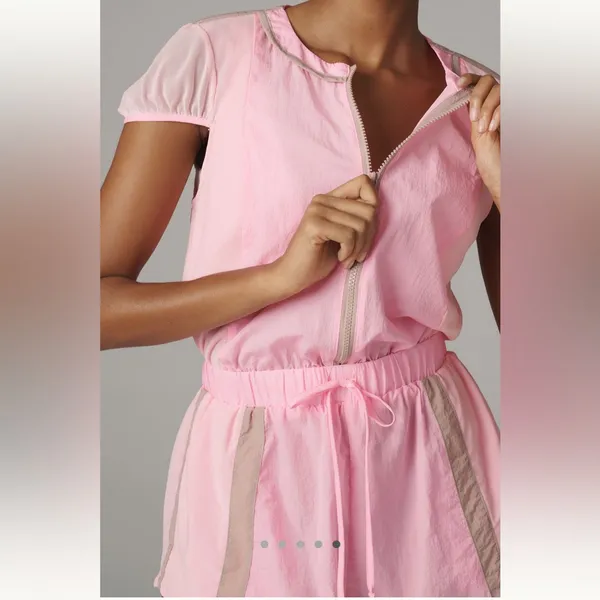 Anthropologie Daily Practice Puff-Sleeve Front-Zip Romper - Image 4