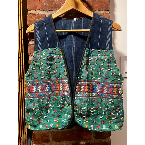 Handmade Embroidered Woven Vest Colorful Folk Art Boho Layering Piece - Image 3