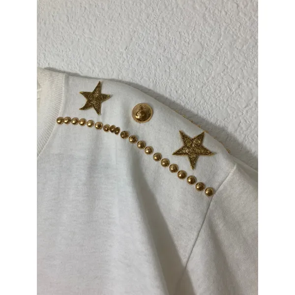 Vintage 80's Clodia Dee Beaded Gem Patriotic USA American Flag Bedazzled T-Shirt - Image 6