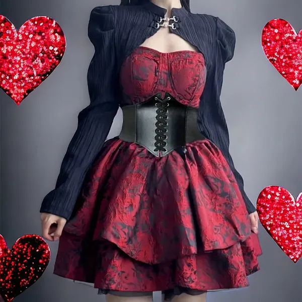 Vintage Style Lace Up Faux Leather Elastic Girdle Black Casual Wide Waistband‎ - Image 14