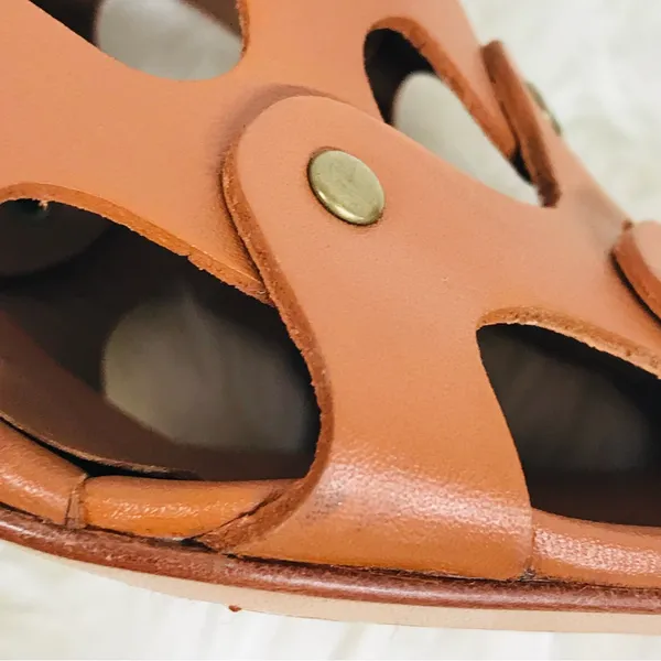 RACHEL‎ COMEY Brown Leather Mule Clog Wedge Sandal Tawny Woven Stud Size 6 - Image 11