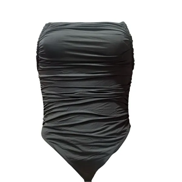 Solid Black Ruched Square Neck Cheeky One-Piece Swimsuit Size Medium - Image 4