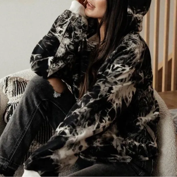 Bohme Black and Off White Tie Dye Oversized Crop Hoodie. Size Small. EUC - Image 7