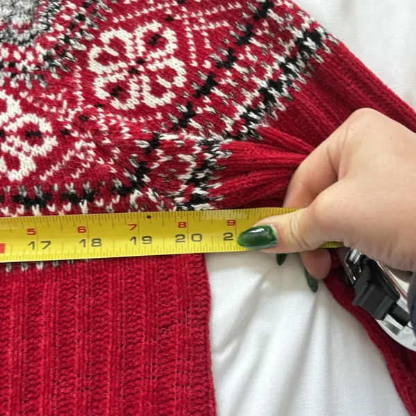 Vintage Sweater Pullover 1/4 Zip Womens Size XL Red Gray‎ Fair Isle Holiday 90s - Image 5