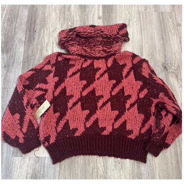 Daytrip Womens Oversized Houndstooth Turtleneck‎ Sweater Pink Size Large NEW - Image 3