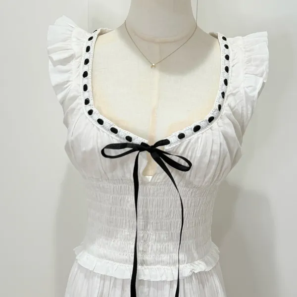 Kimchi Blue Olivia Smocked Midi Dress Small White Ribbon Milkmaid Cottagecore - Image 9