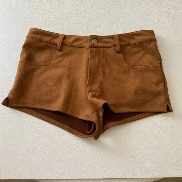 Windsor Brown Faux Suede Micro Shorts Y2K Low Rise Clubwear S - Image 2