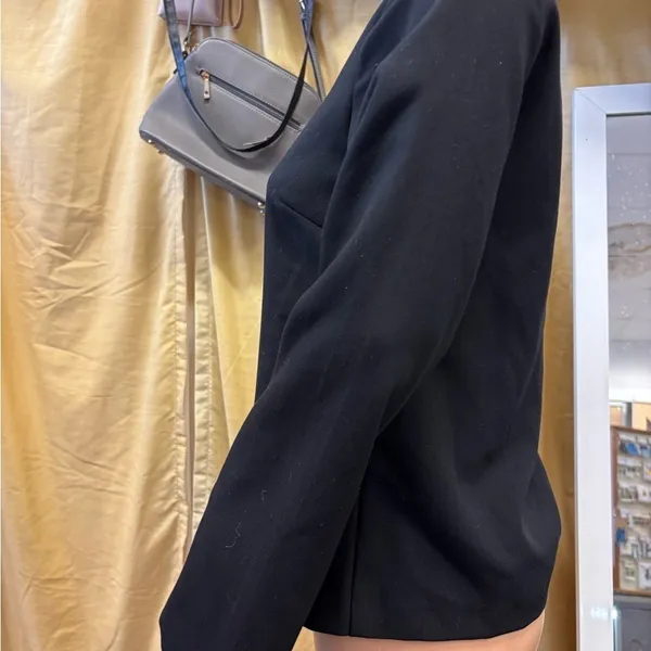 HM Black Square‎ Neck Long Sleeve Blouse Top XS Solid Minimalist Professional - Image 4