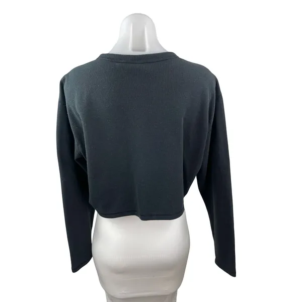 Aritzia Sunday Best Black Waffle Knit Thermal Long Sleeve Crop Sweater Top Sz M - Image 4
