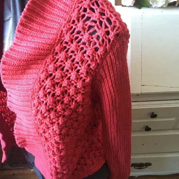 Chicos 0 chunky loose weave bright red bolero - Image 2