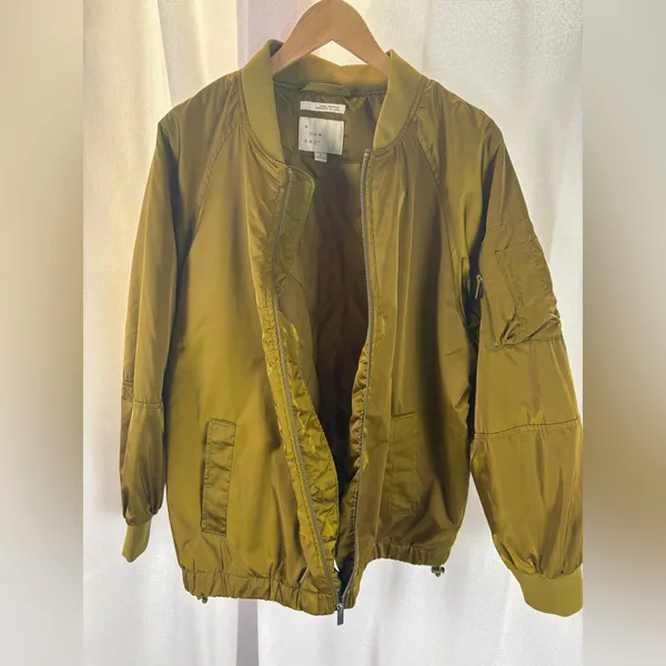 SHINY GOLD GREEN OVERSIZED BOMBER JACKET Target A New Day Size Large EUC‎ - Image 7
