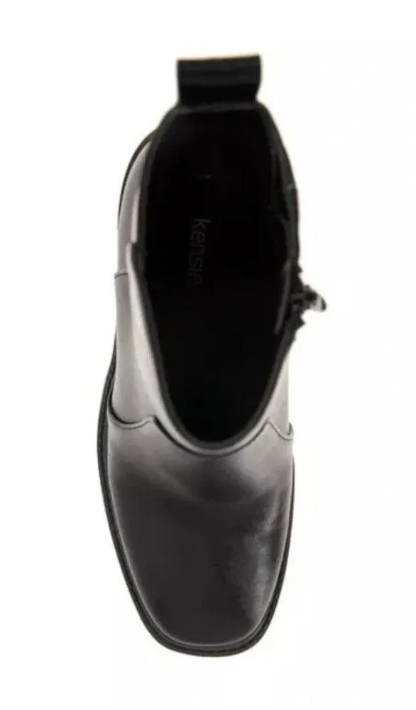 New Kensie Klinton Women's 9 Black Leather Side Zip Chunky Heel Square Toe Boots - Image 5