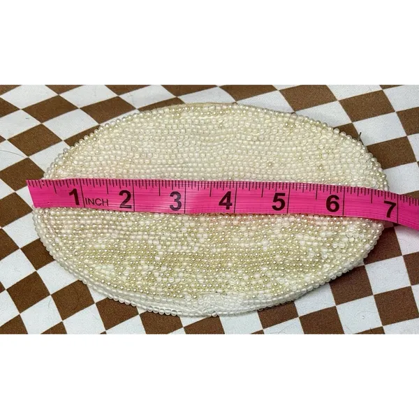 Vintage 1950's Reina Oval Pearl Beaded Evening Bag 7" with Zipper Closure - Image 5