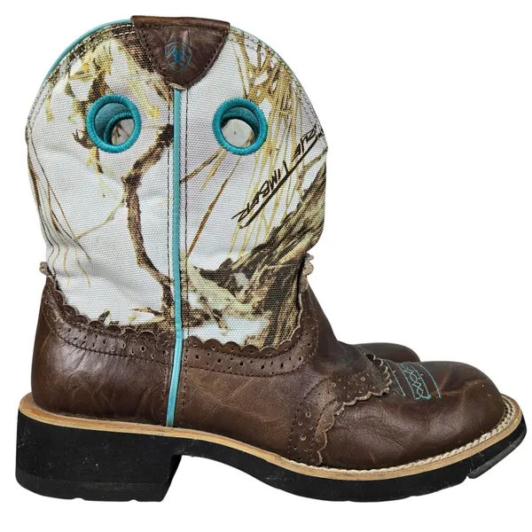 Ariat Fatbaby Camo Western Boots Brown Leather Teal Trim 10009503 Womens 7.5B - Image 3