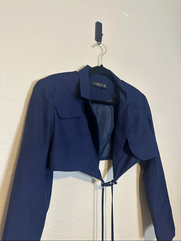 Revolve Lioness Miami Vice‎ Cropped Wrap Blazer Tie Waist Navy Y2K Size XS - Image 3