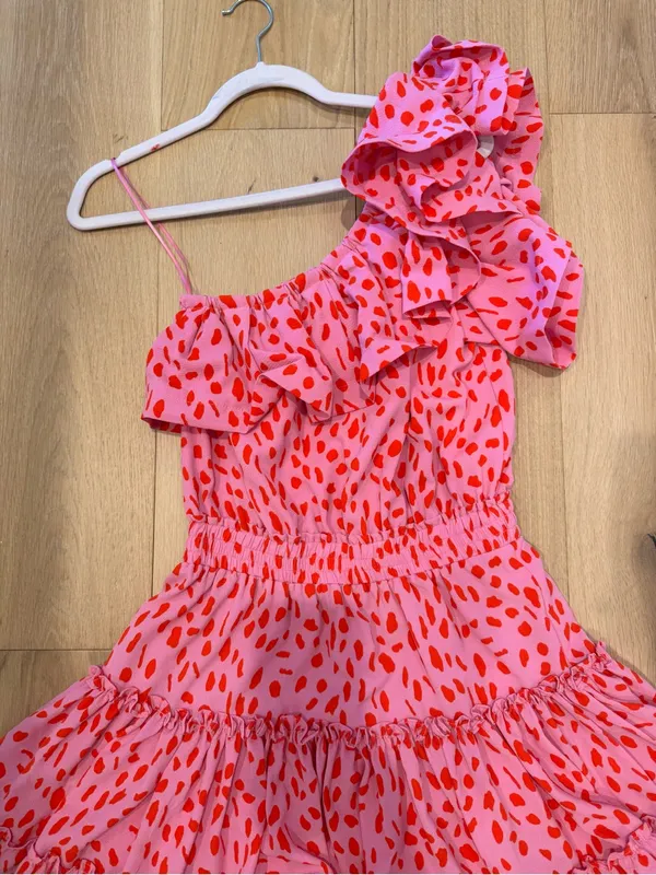 Buddy Love Pink & Red Polka Dot One Shoulder Ruffle Dress - Image 2