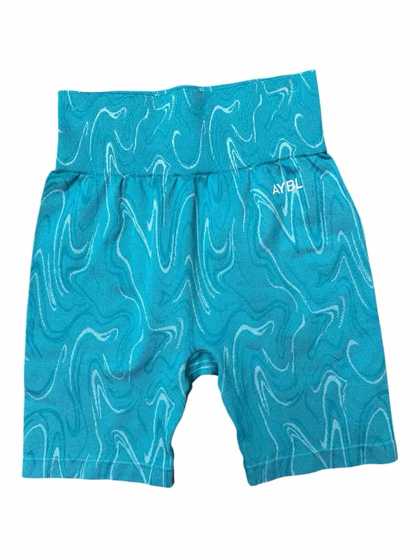 AYBL Teal Marbled High-Waist Bike Shorts - Image 2