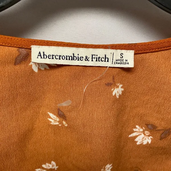 Abercrombie Fitch Rust Floral Twist Front Smocked Waist Babydoll Blouse Top Sz S - Image 3