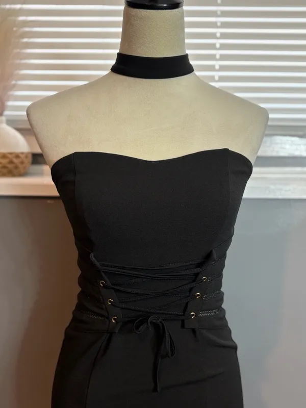 Black Strapless Corset Lace-Up Mini Dress Size S Bodycon Going Out Party - Image 4