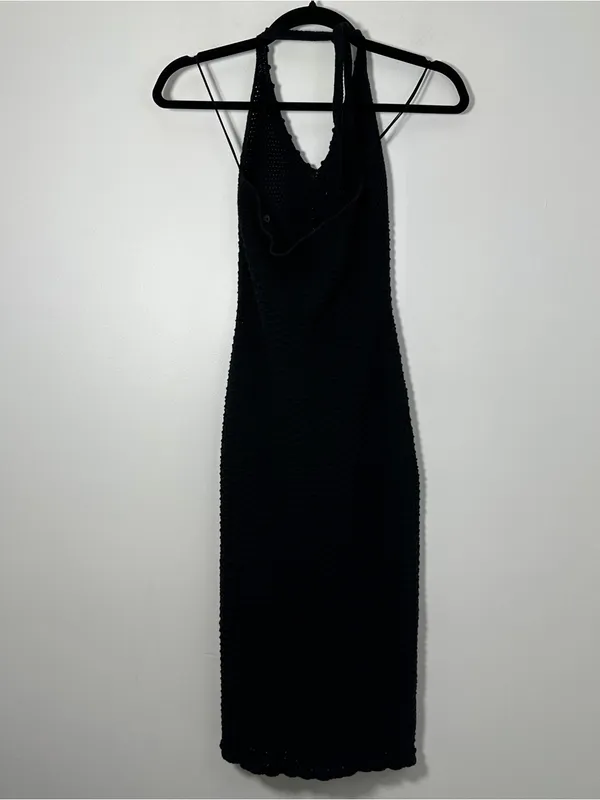 Aritzia Wilfred Black Crochet Knit Halter Midi Dress Size Small 100% Cotton - Image 3