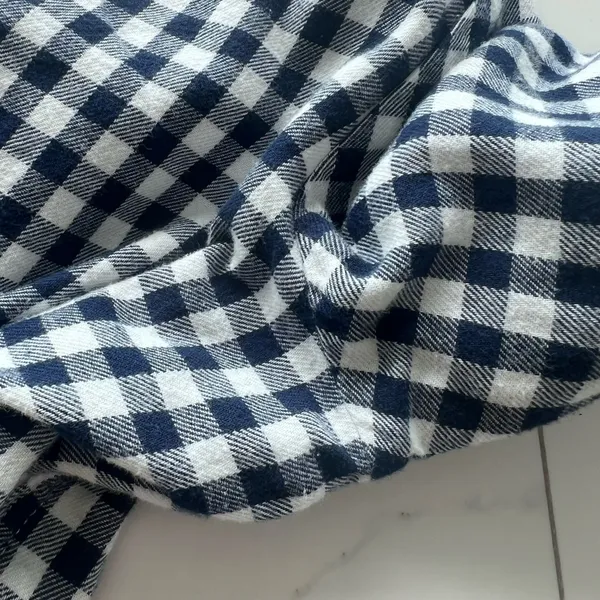 Lands’ End top size Medium blue white gingham checkered flannel - Image 7