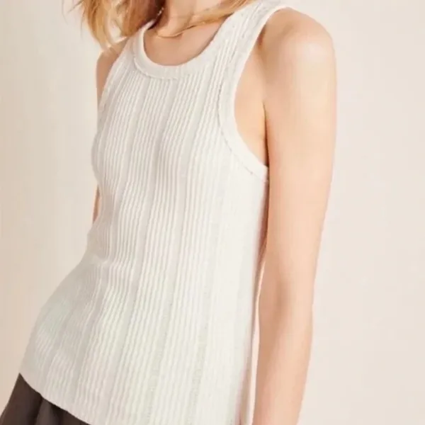 Anthropologie Cream Rib Knit High Neck Tank - Image 10