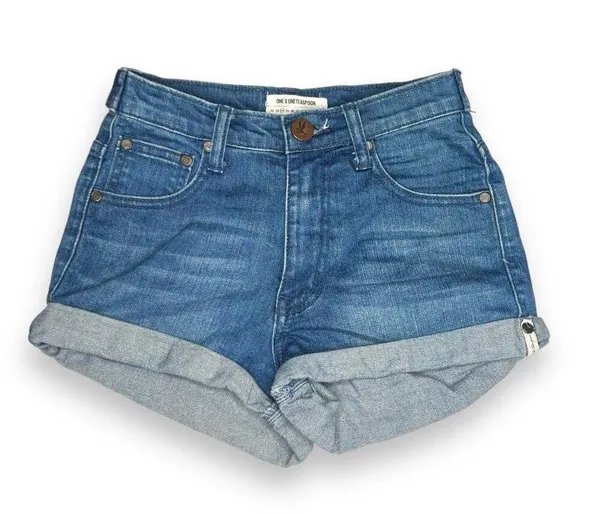 NWOT One X One Teaspoon Blue Harlets Cuffed High Rise Denim Jean Shorts 24 - Image 2