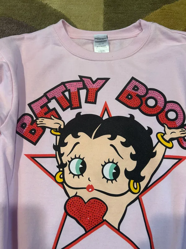 Betty Boop Light Pink Crewneck Sweatshirt Rhinestone Y2K Style Women’s Small - Image 2