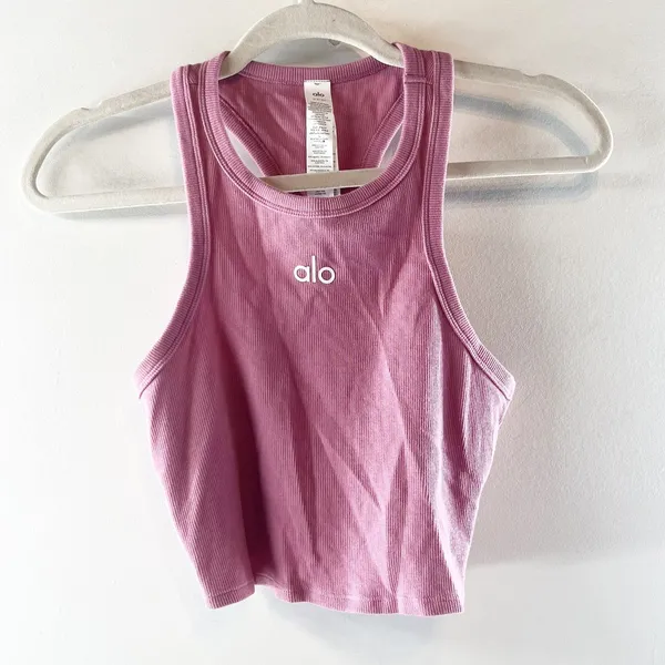 Alo Aspire Tank Top Ribbed Cropped Pink Wild Rose Small - Image 3
