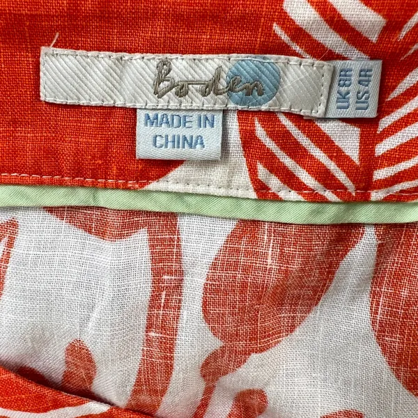Boden Notch Neck Shift Dress 100% Linen Orange/White Tropical Floral Print‎ - Image 5