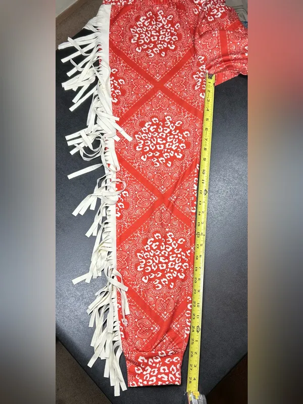 Lucky & Blessed Size M Red Leopard Fringe Bandana Jogger Pants - Image 3