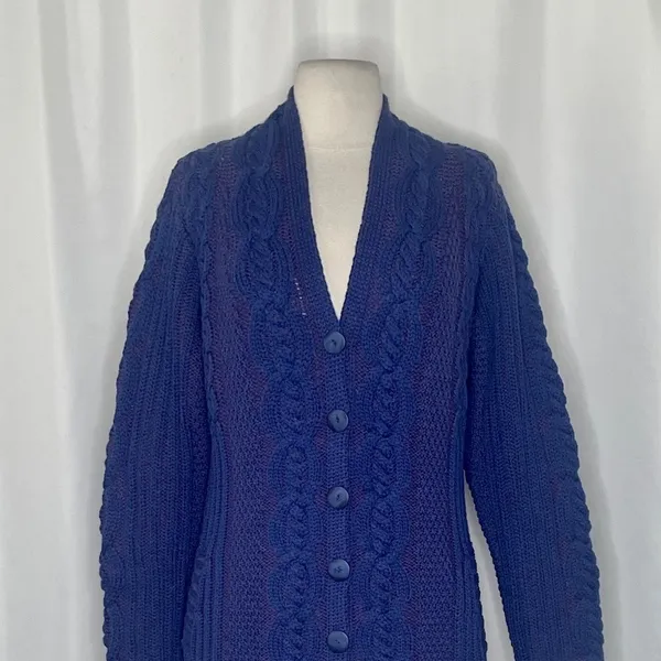 ARANCRAFTS Aran Crafts Merino Wool Purple Blue Cardigan Sweater Ireland Small - Image 3