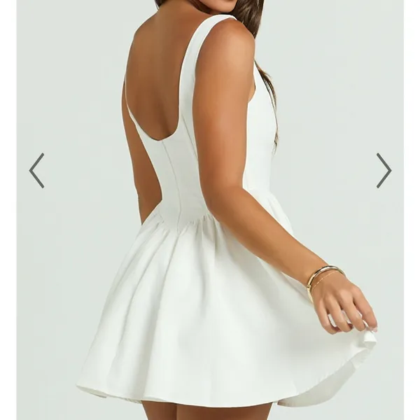 Aimee Mini Dress - Scoop Neck Corset Gathered Dress In White - Image 4