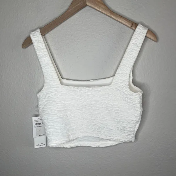 Good American Womens Textured Cloud White Crop Square Neck Top Small - Image 6