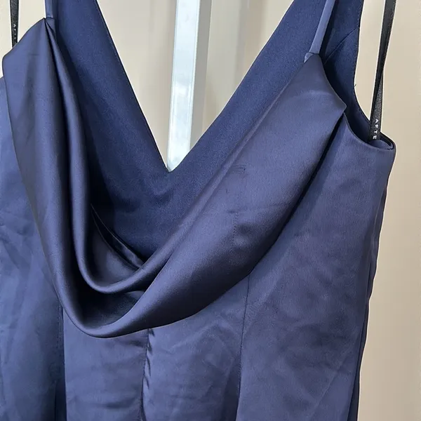 After Six Size 8 Draped Cowl-Back Princess Line Dress Front Slit Midnight - Image 6