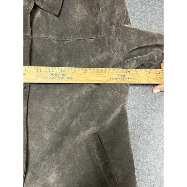 Vtg 90s/Y2K Papaya Brown Leather Women's Suede Button Front Lined Jacket 14 - Image 9