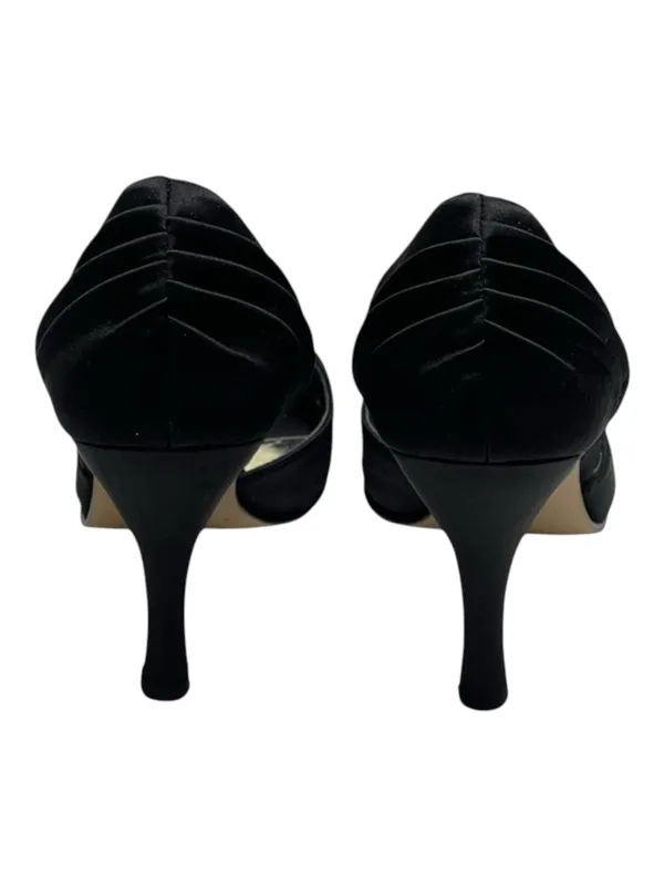 White House Black Market WHBM ❁ Satin Knot Peep Toe D’Orsay Heels ❁ Black 6M ❁ - Image 5