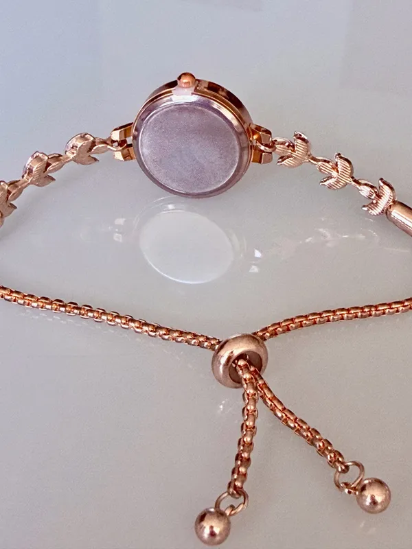 Brand New Pink and rose gold watch with floral charm - Image 3