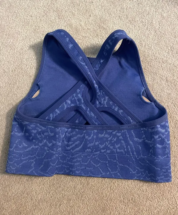 Blue Animal Print Gym Shark High Neck Sports Bra - Image 4