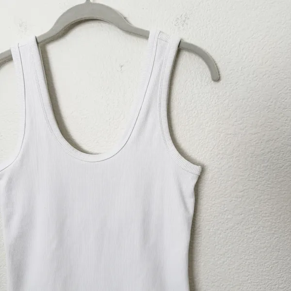 [Nuuds] White Ribbed Knit Scoop Neck Sleeveless Tank Bodysuit Top Size Medium M - Image 10