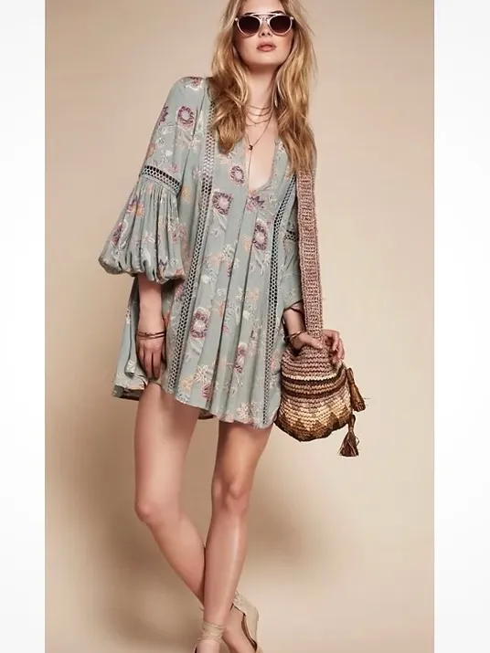 Free People Just The Two Of Us Floral Crochet Tunic Mini Dress XS - Image 9