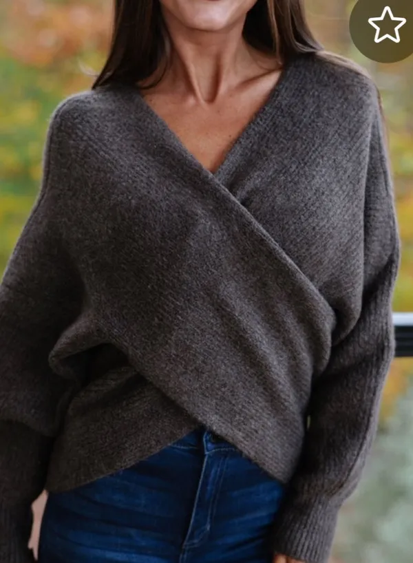 These Three Boutique Crossed ribbed sweater ash brown - Image 2