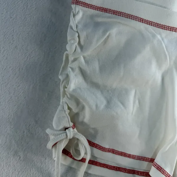 Vintage Y2K M Medium Low Rise Micro Booty Shorts Pull On Ruched Sides‎ Ivory - Image 4