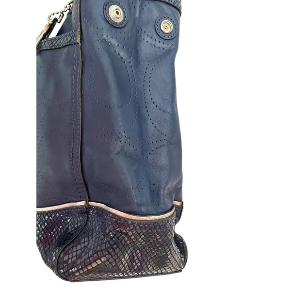 Coach Park Elevated Navy Leather Snakeskin Trim Carryall Shoulder Bag - Image 4