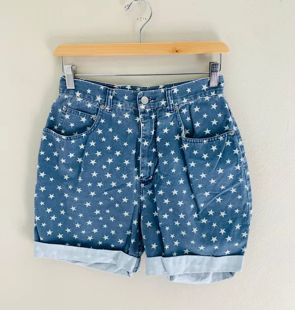 Vintage Star Print Shorts Blue Size 8 - Image 3