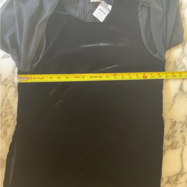 NWT JCrew Black Velvet mini dress sheer sleeves 6 tear above pocket needs repair - Image 8