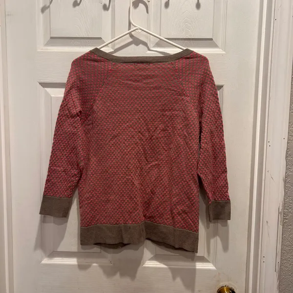 Gap Womens Pink Brown Polka Dot Cotton 3/4 Sleeve Cardigan Sweater Large Y2K - Image 5