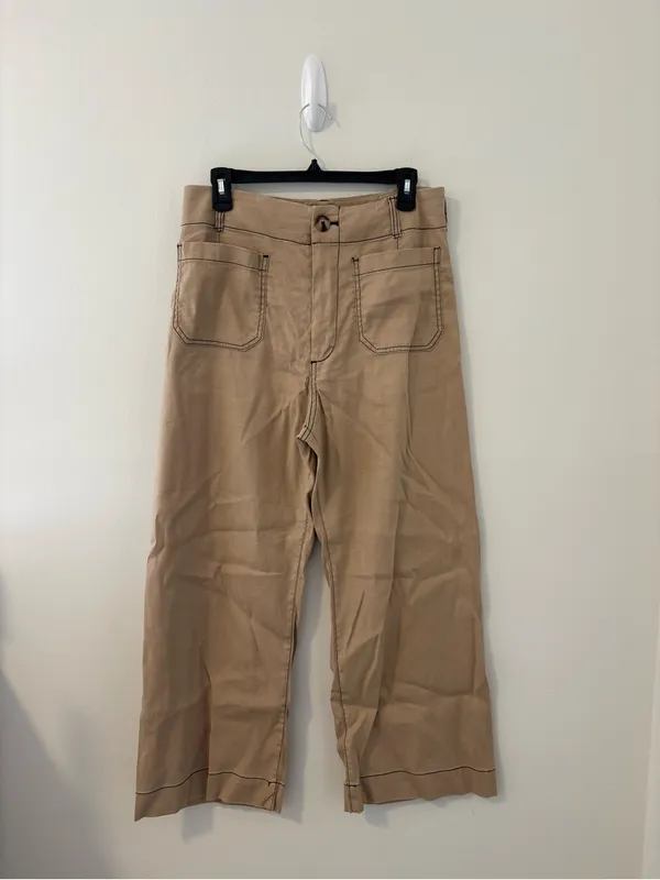 Maeve Colette Cropped Wide-Leg Pant Contrast-Stitch Linen Size 31 - Image 2